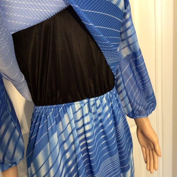 MCS Ltd. Vintage Blue Diagonal Striped Long Sleeve Popover Dress Size 14 - Picture 3 of 7